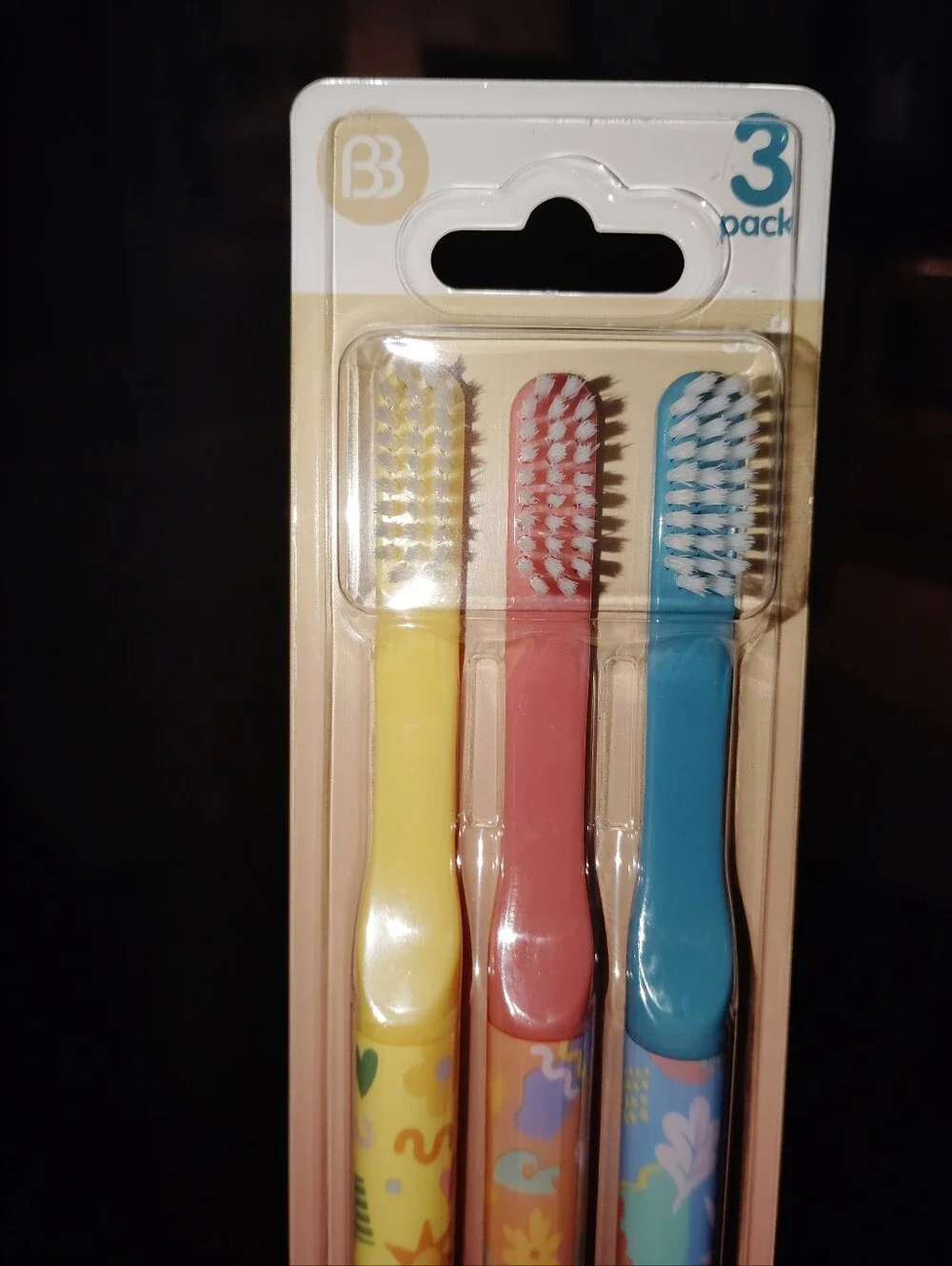 3-Pack Women's Floral Toothbrush Set - Yellow, Pink, Blue.New